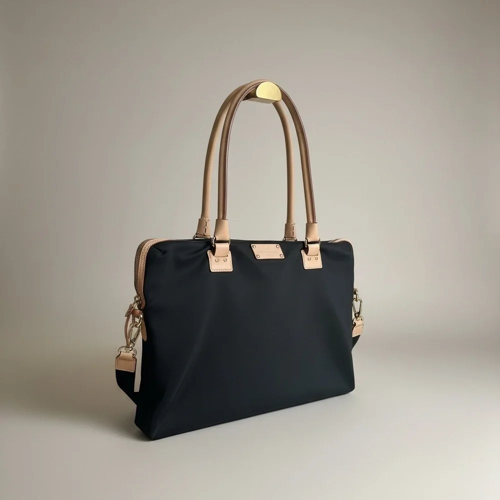 Kate Spade Black Nylon Satchel Tote Pink Lining Crossbody EUC NWOT